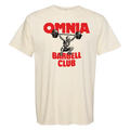 Omnia Barbell Club Tee — ivory Comfort Colors tee with red OMNIA Barbell Club print