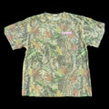 Omnia Shop Tee in vintage faded camo, front with pink OMNIA chest print