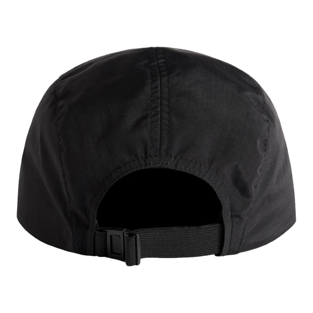 Black Omnia running hat, back with adjustable strap
